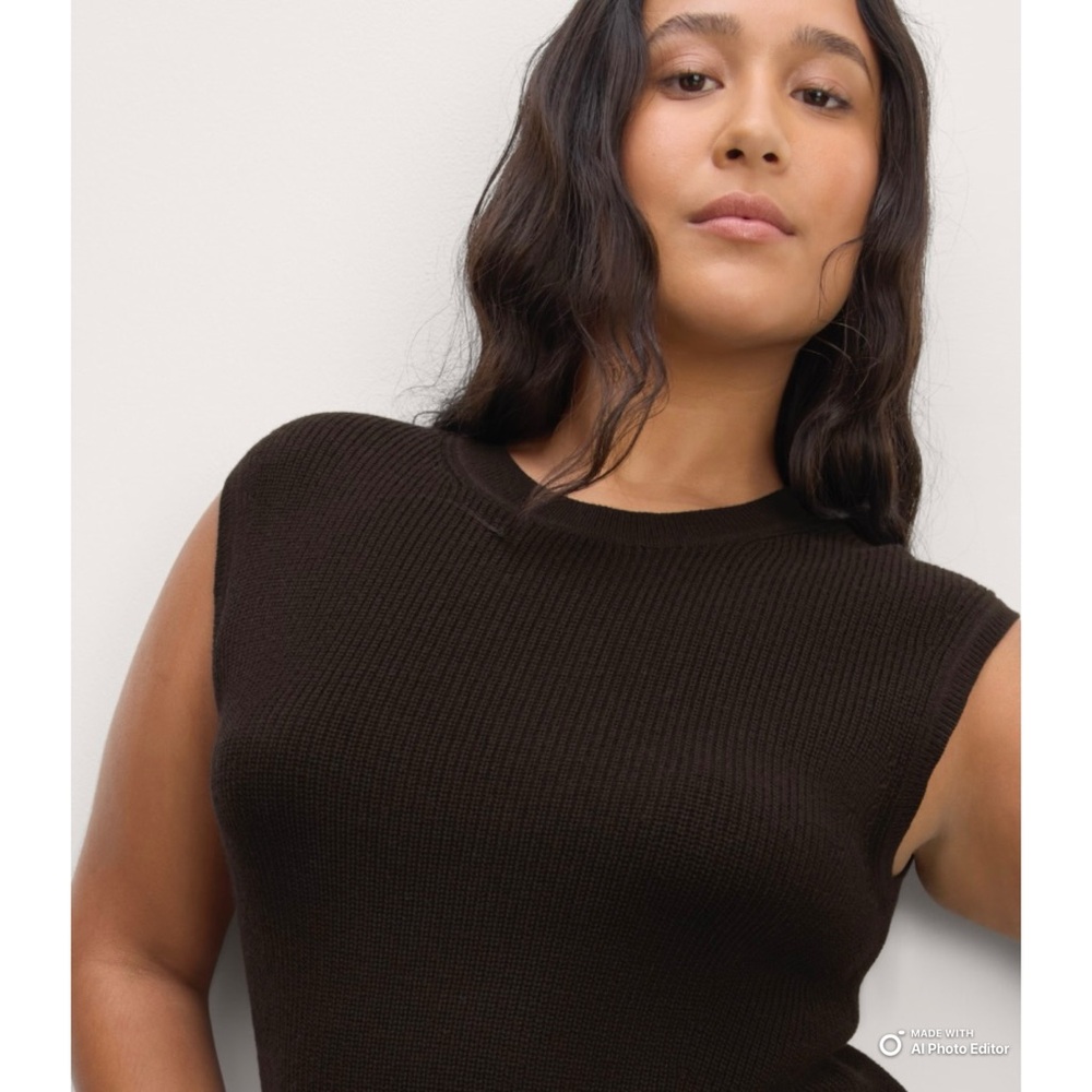 Everlane Size XL Black Midi Dress in Everyday Cotton Ribbed Knit NWOT - Picture 4 of 16